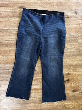 Knox Rose Pull On. High Waist Dark Blue Flare Crop Jeans Size 16